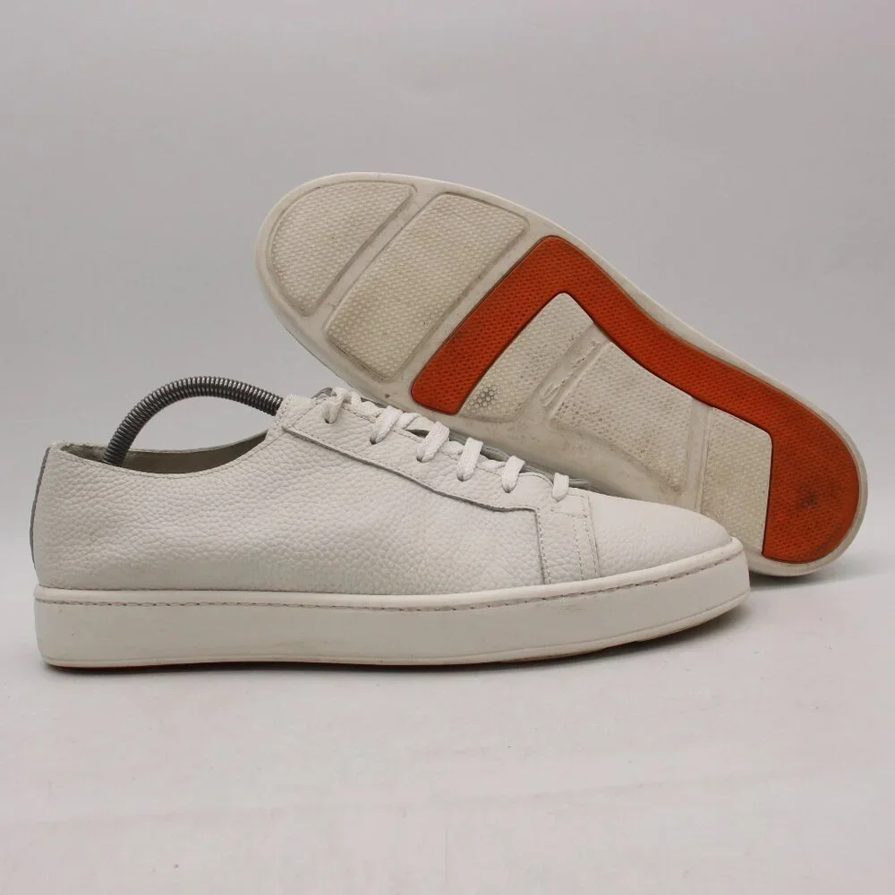 Santoni Sneakers Men's Size 10 D White Pebbled Leather Lace Up Casual Shoes
